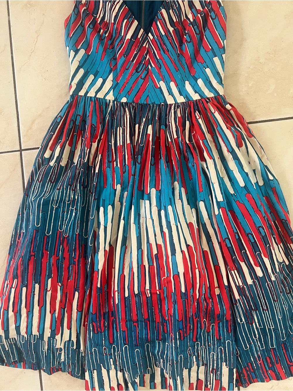 Tracy Reese Abstract Print Sundress - Blue, Red & White